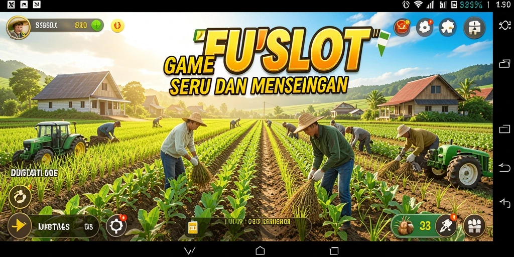 Gameplay seru FUFUSLOT yang penuh warna dan aktivitas pertanian.